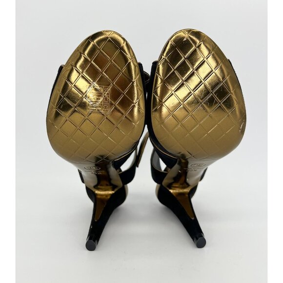 NWOT CHANEL Black Bow Cross Strap CC Logo Block Heel Sandals Size EU 38.5 - Picture 14 of 15